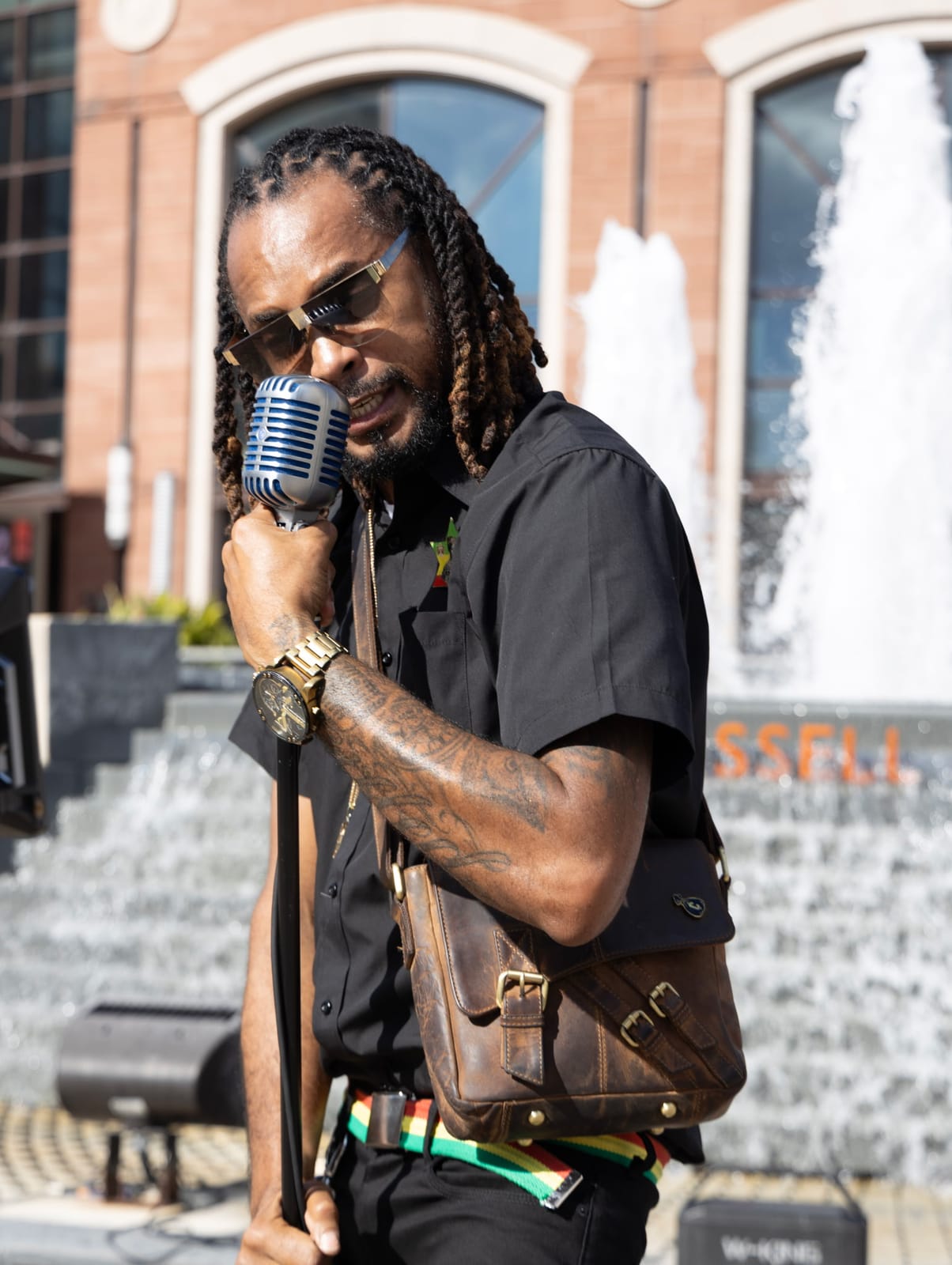Krazy Bonez performing into a vintage microphone